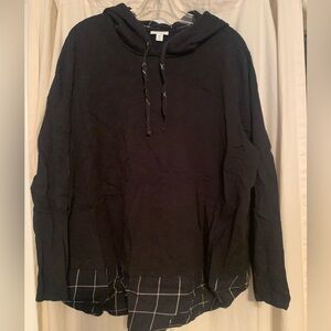 J.Jill Black Hoodie with Plaid Hem